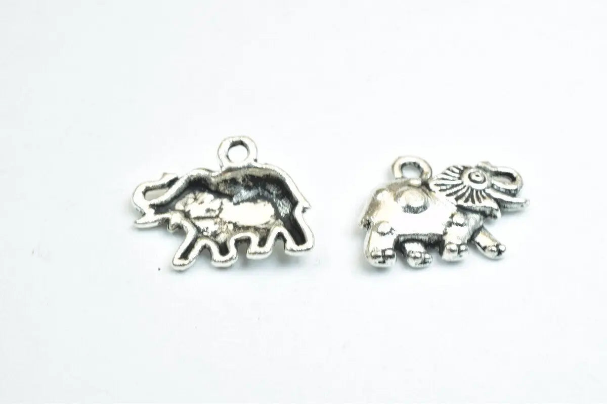 18 PCs Elephant Animal Antique Silver/Antique Green/Gold Alloy Charm Beads Size 16x12mm Jump Ring Size 1.5mm For Jewelry Making - BeadsFindingDepot