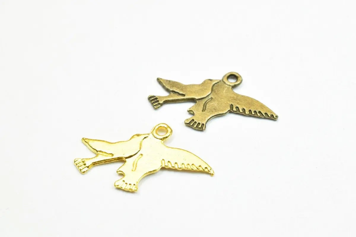 22PCs Love Bird Dove Charm Antique Green/Gold Alloy Size 13.5x22.5mm Thickness 1mm Jump Ring 1mm Decorative Design Jewelry Making - BeadsFindingDepot