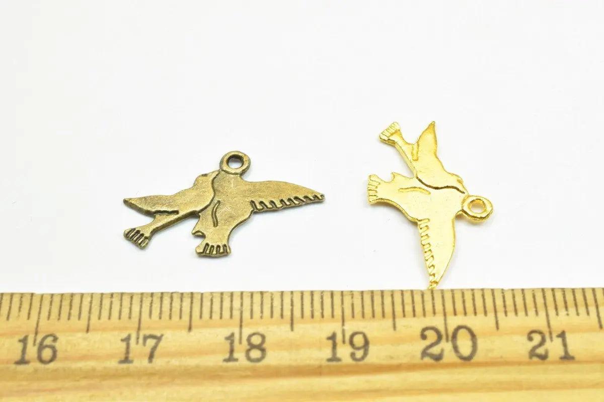 22PCs Love Bird Dove Charm Antique Green/Gold Alloy Size 13.5x22.5mm Thickness 1mm Jump Ring 1mm Decorative Design Jewelry Making - BeadsFindingDepot