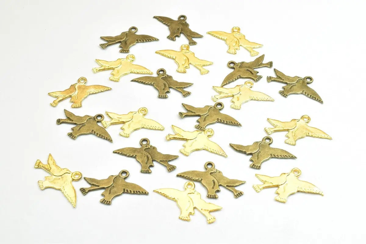 22PCs Love Bird Dove Charm Antique Green/Gold Alloy Size 13.5x22.5mm Thickness 1mm Jump Ring 1mm Decorative Design Jewelry Making - BeadsFindingDepot