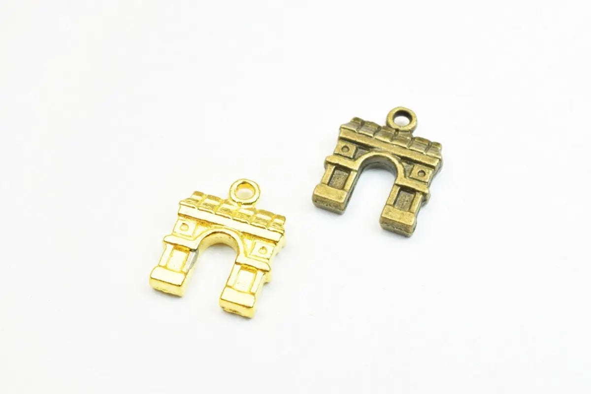 8 PCs Triomphe Charm Pendants Antique Green/Gold Beads France Paris Alloy Pendant Size 15x12mm Jump Ring Size 1.5mm For Jewelry Making - BeadsFindingDepot