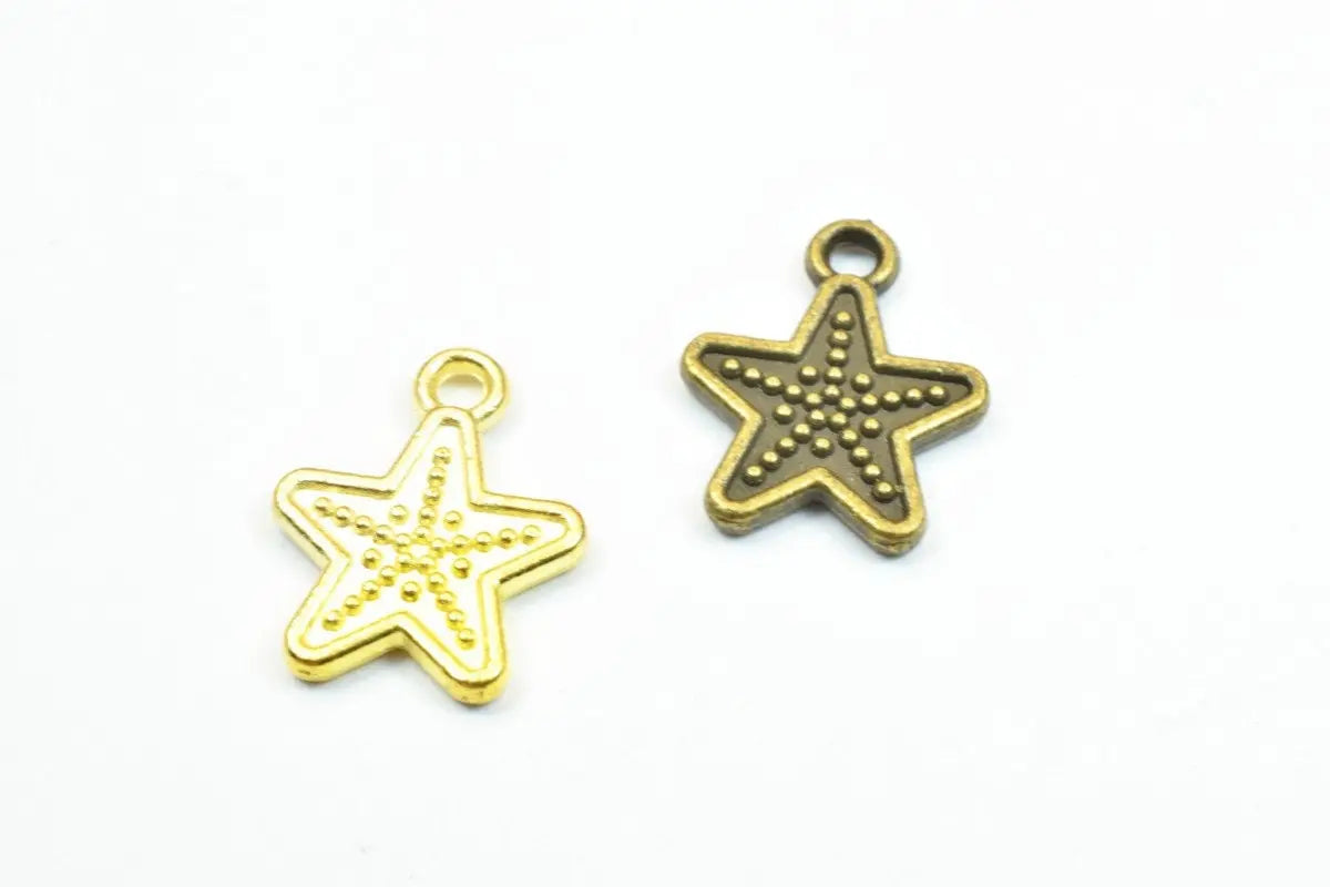 18 PCs Star Charm Bronze/Gold Charm Beads Alloy Metal Bracelets Pendant Size 15x12mm Jump Ring Size 1.5mm For Jewelry Making - BeadsFindingDepot