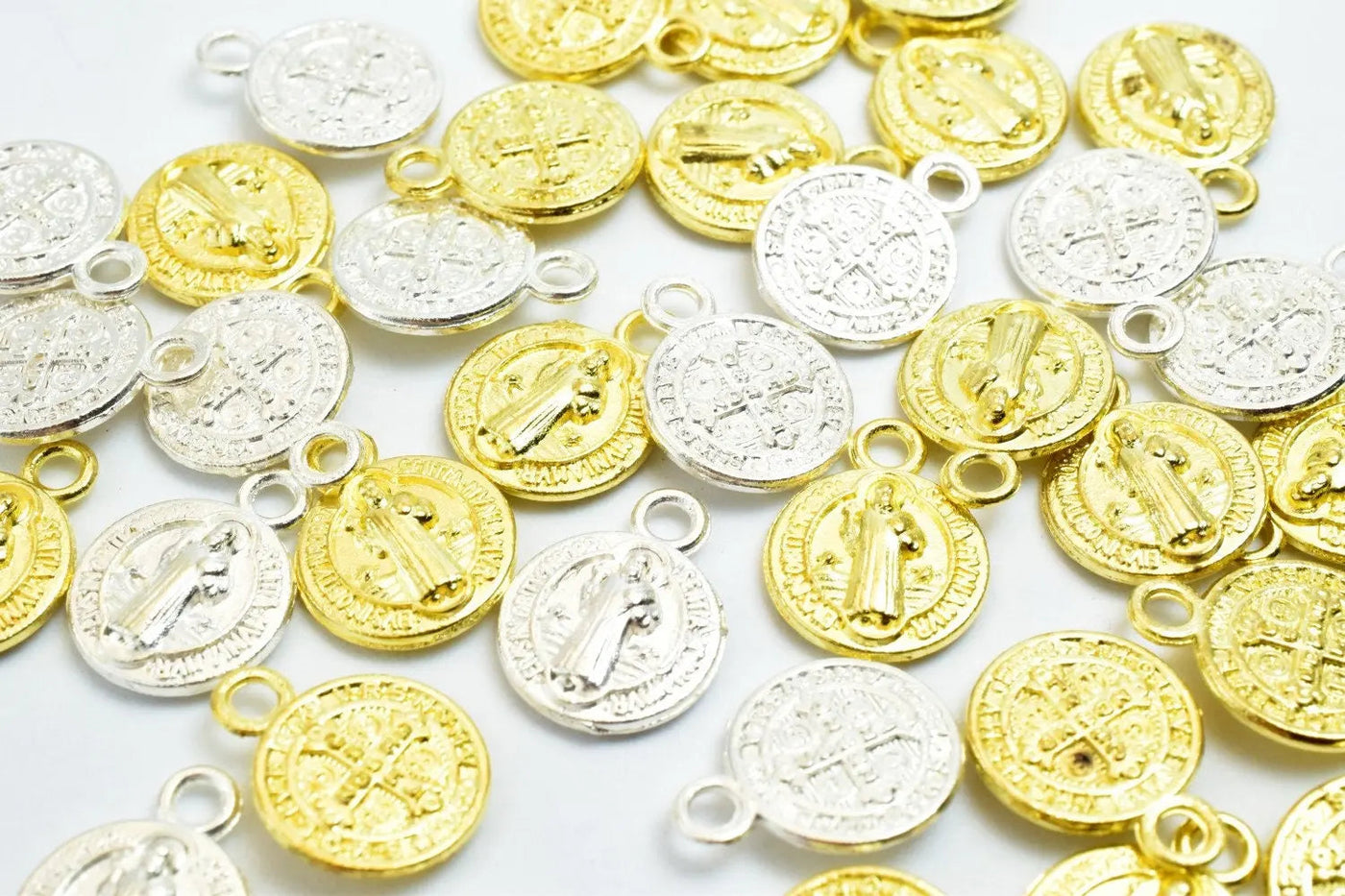 50PCs Saint Benedict Catholic Religious Medallions Charms San Benito Size 12.5x10mm Silver/Gold Rosary Benediction Charms For Jewelry Making - BeadsFindingDepot