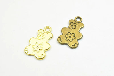8 PCs Floral Bear Charm Pendant Beads Antique Green/Gold Size 20x12mm Decorative Design Metal Beads Jump Ring 2mm for Jewelry Making - BeadsFindingDepot