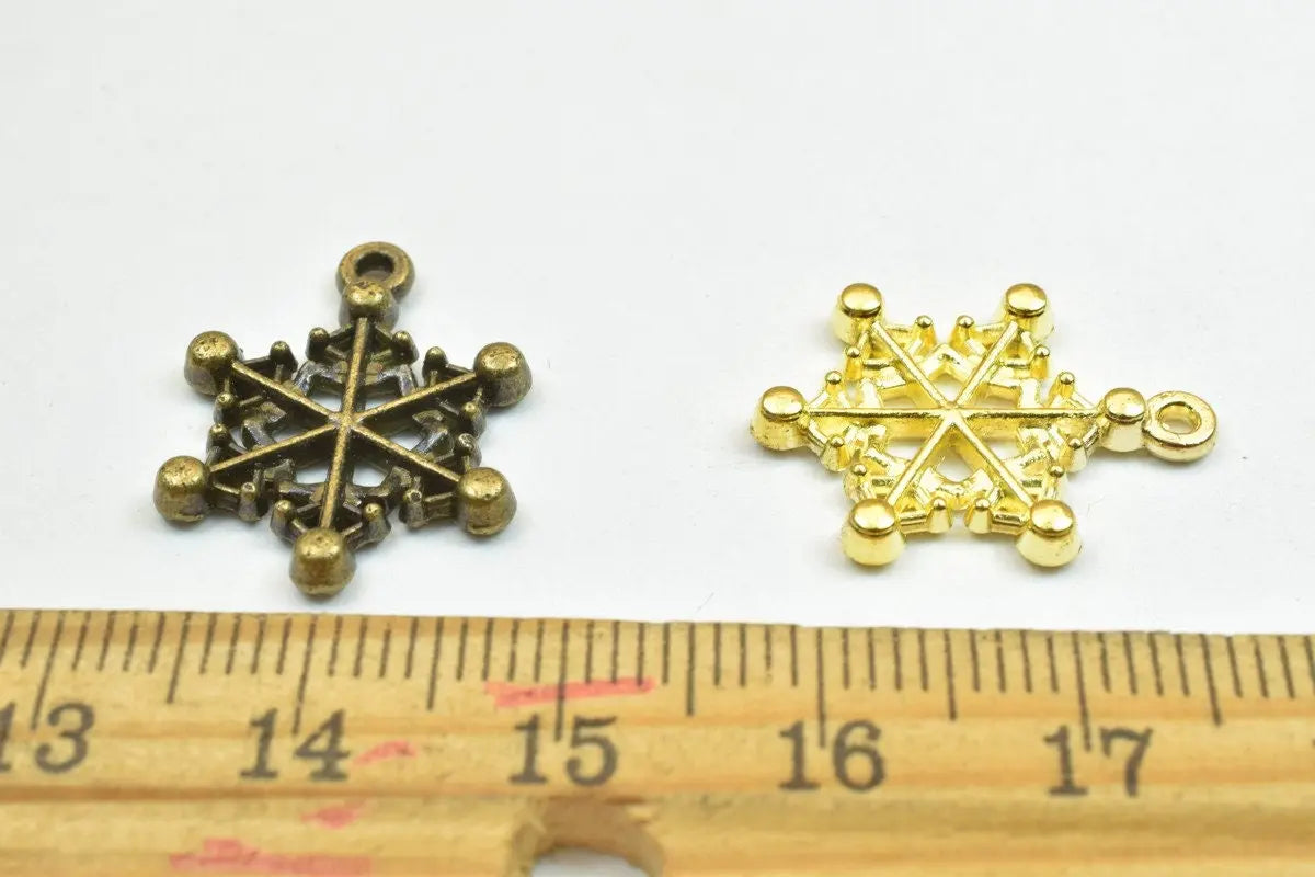 12 PCs Snowflake Charm Pendant Beads Antique Green/Gold Size 20x15mm Decorative Design Metal Beads 1mm JumpRing Opening for Jewelry Making - BeadsFindingDepot