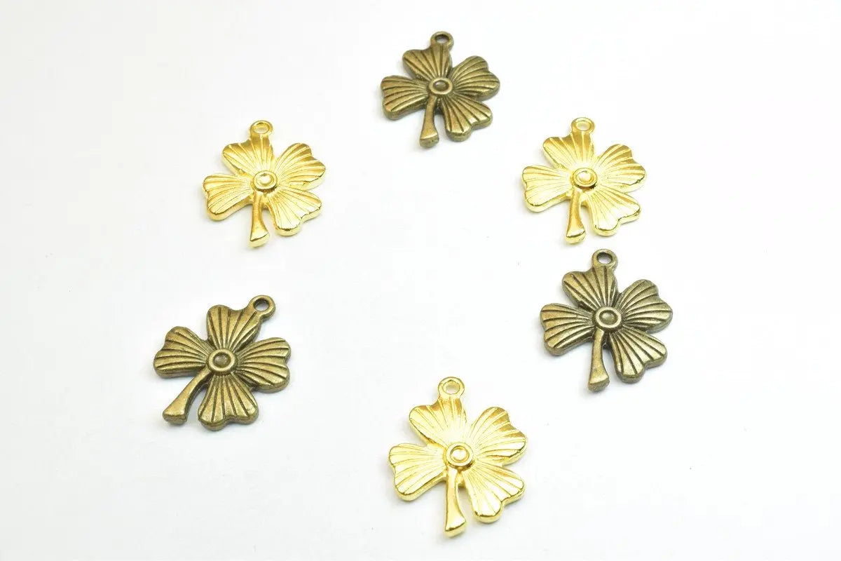 6PCs Flower Charm Floral Pendant Beads Antique Green/Gold Size 23x18.5mm Decorative Design Metal Beads 1mm JumpRing Opening Jewelry Making - BeadsFindingDepot