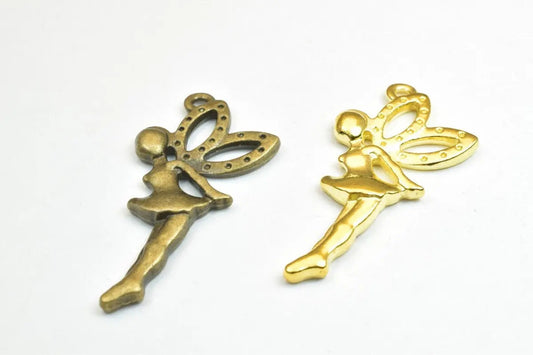 Bronze and gold fairy charms with wings for jewelry making.