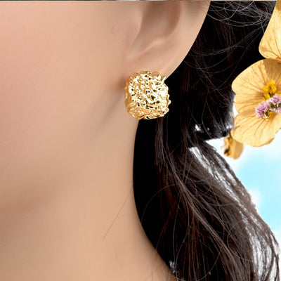 Gold-Filled Textured Dome Earrings – Bold and Artistic Statement