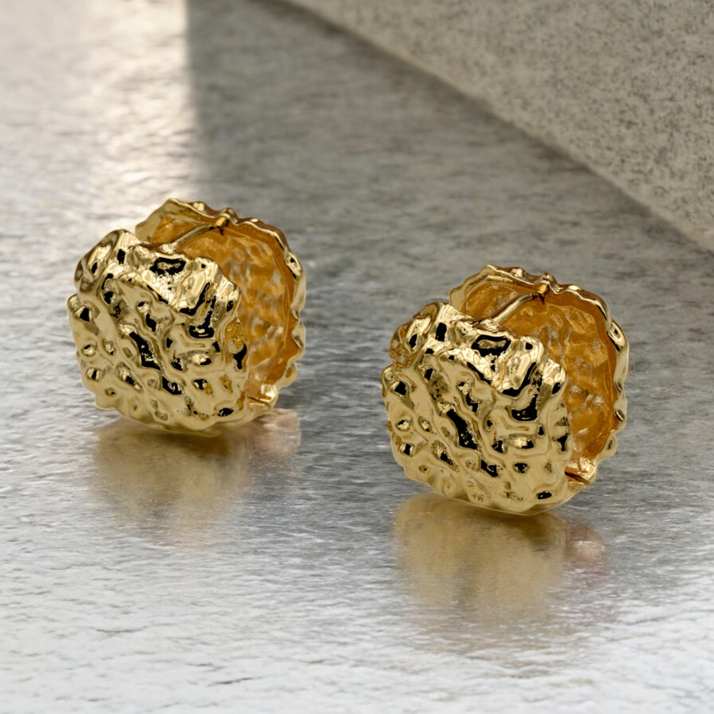 Gold-Filled Textured Dome Earrings – Bold and Artistic Statement