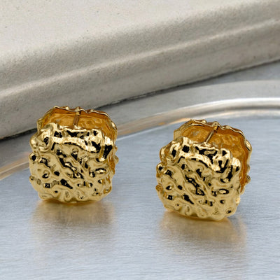 Gold-Filled Textured Dome Earrings – Bold and Artistic Statement