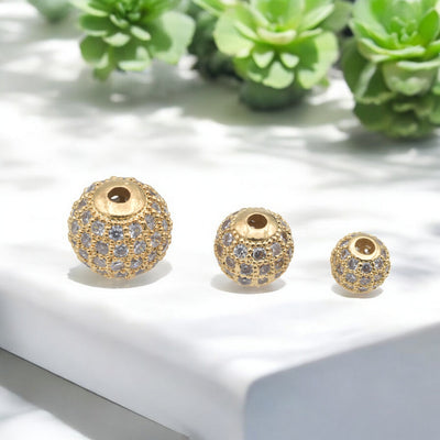 Gold Filled CZ Pave Beads | Jewelry Making Supplies - 6mm 8mm 10mm
