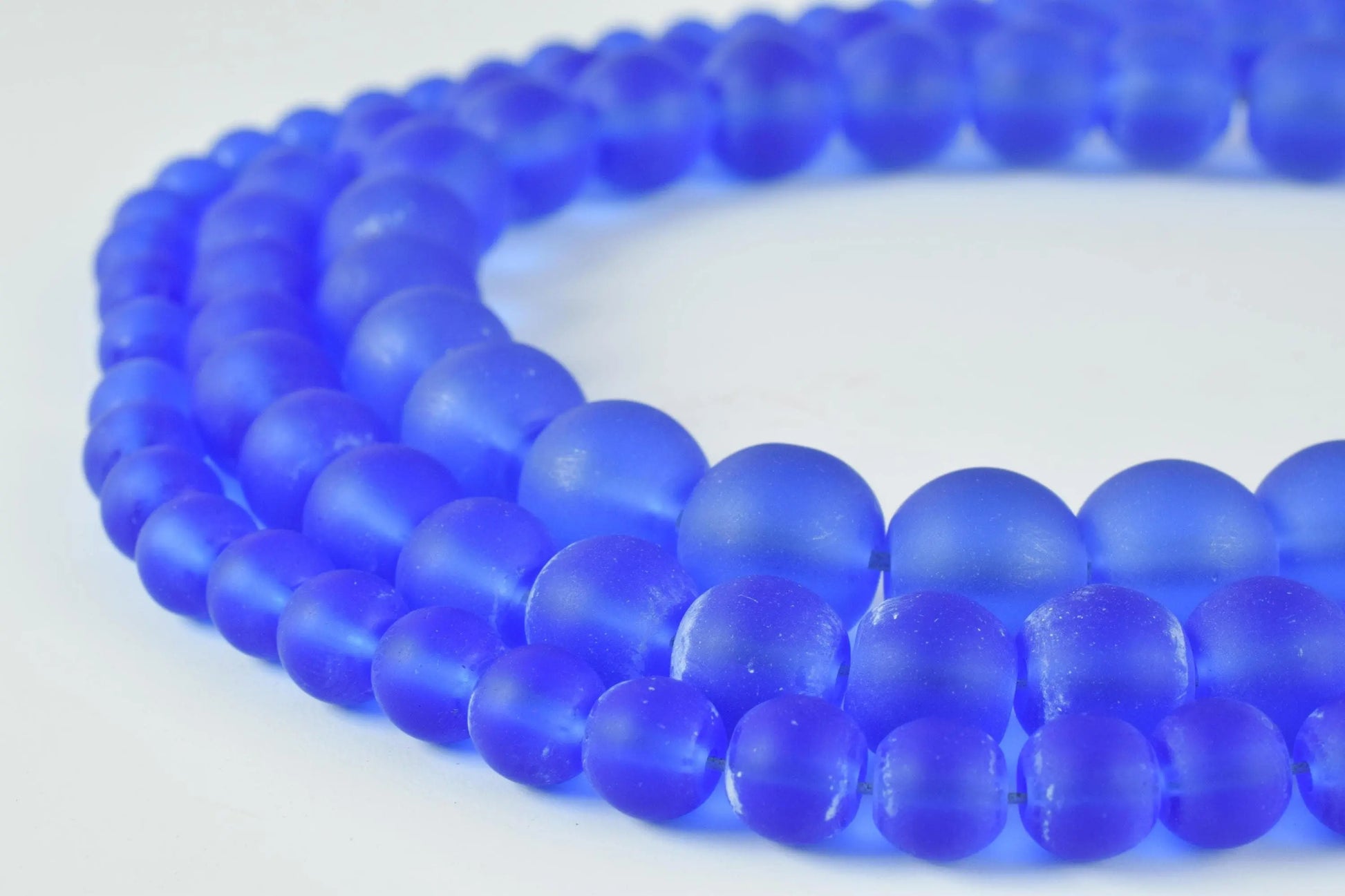 Matte Aquamarine Round Beads 6mm-10mm 15" Strand Frosted Matte Blue - BeadsFindingDepot