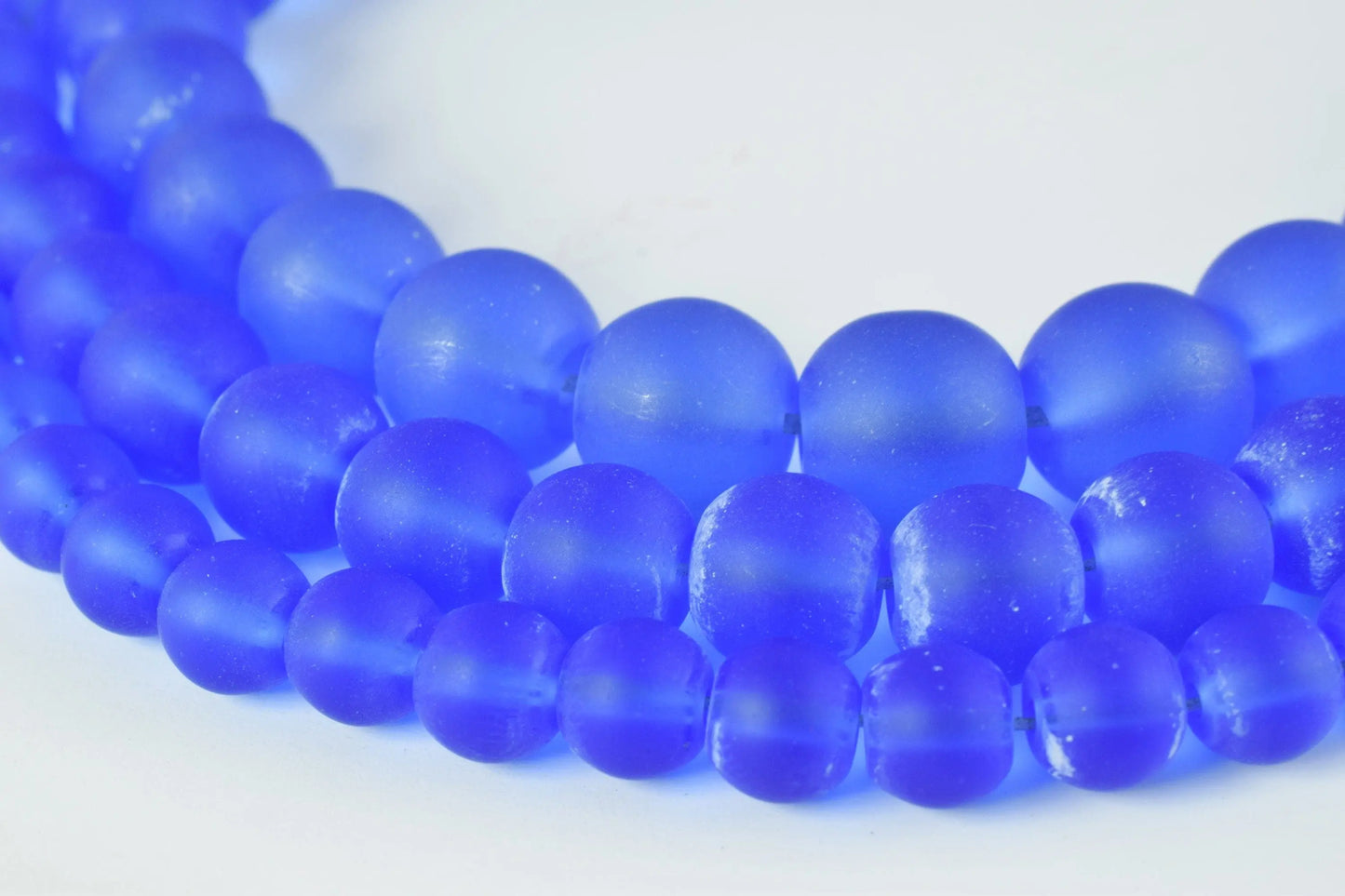 Matte Aquamarine Round Beads 6mm-10mm 15" Strand Frosted Matte Blue - BeadsFindingDepot