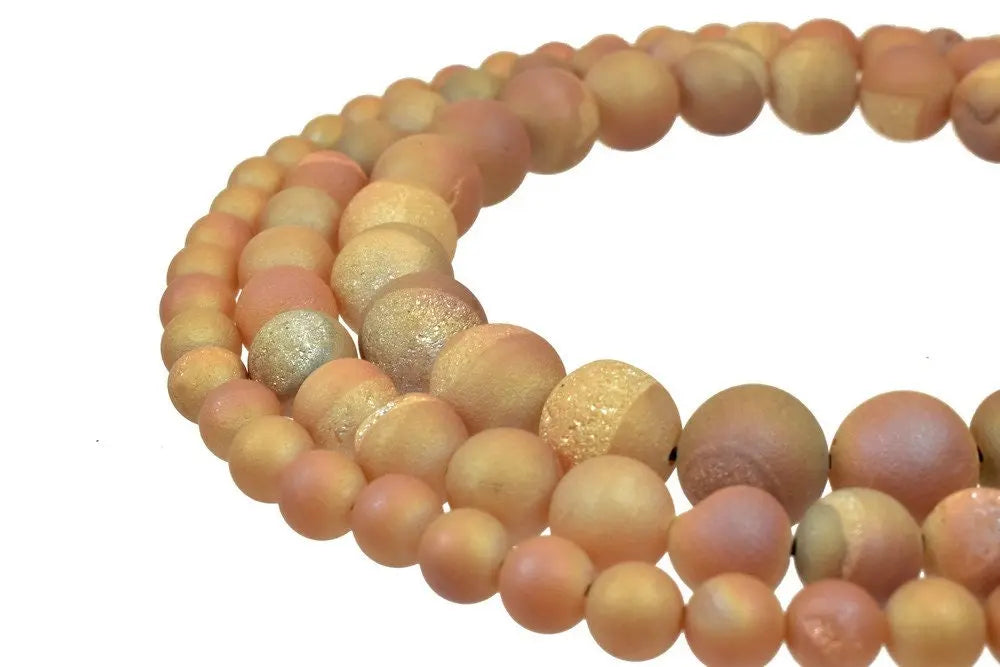 Matte Peach Druzy Agate Round Beads 6mm 8mm 10mm Gemstone for Jewelry - BeadsFindingDepot