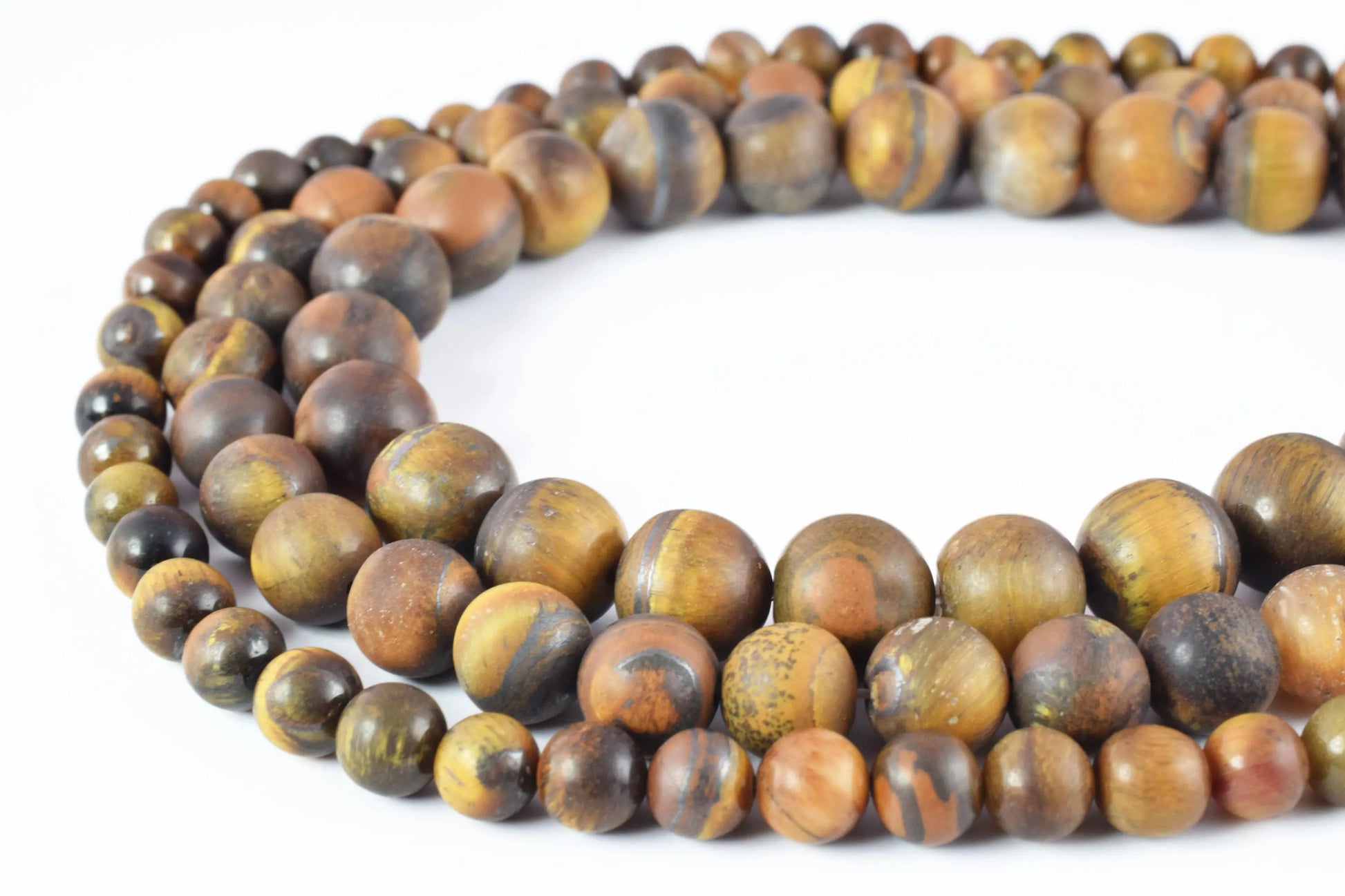 Matte Tiger Eye Beads 6mm-10mm Smooth Round 15" Inch Strand Wholesale - BeadsFindingDepot