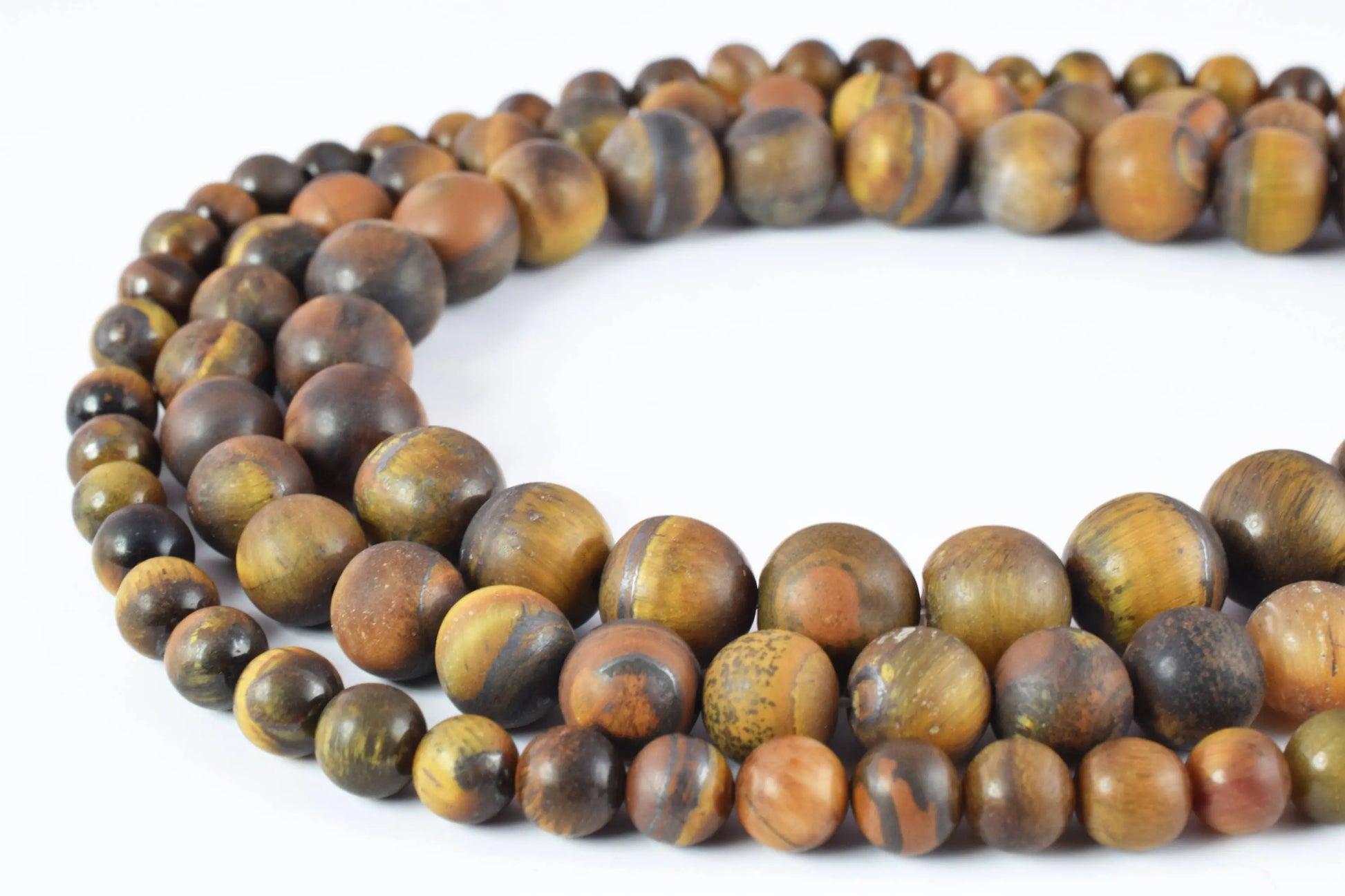 Matte Tiger Eye Beads 6mm-10mm Smooth Round 15" Inch Strand Wholesale - BeadsFindingDepot