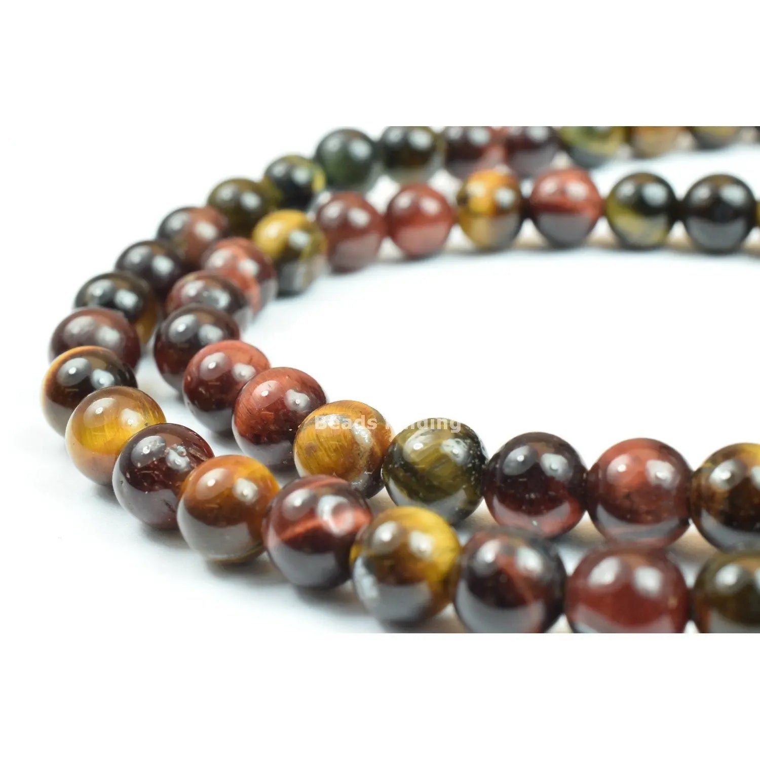 "Multicolor natural tiger eye gemstone beads necklace close-up"