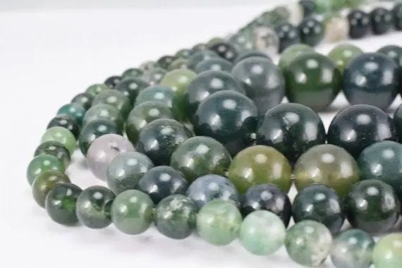 "Green moss agate gemstone beads for jewelry making"