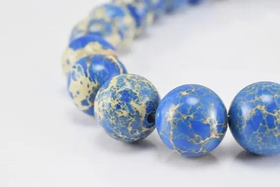 Natural Imperial Impression Blue Jasper Beads 6mm, 8mm, 10mm Natural Healing Chakra Birthstone for Jewelry Making - BeadsFindingDepot