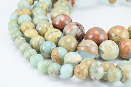 Natural jasper gemstone beads in mixed pastel colors necklace.