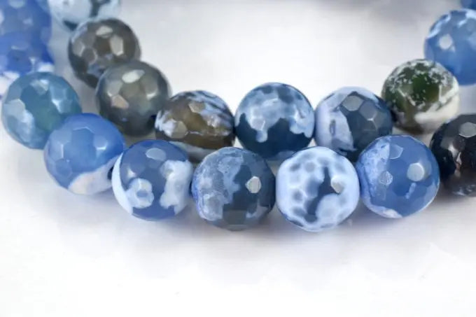 New Gemstone agate stone Beads 6mm,8mm,10mm Blue Cracker Agate Faceted Round loose birthstone natural Beads for jewelry  2mm hole opening - BeadsFindingDepot