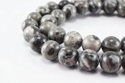 New Gray Map Jasper Picasso Gemstone Round Beads 6.5-12.5mm Natural Stones - BeadsFindingDepot