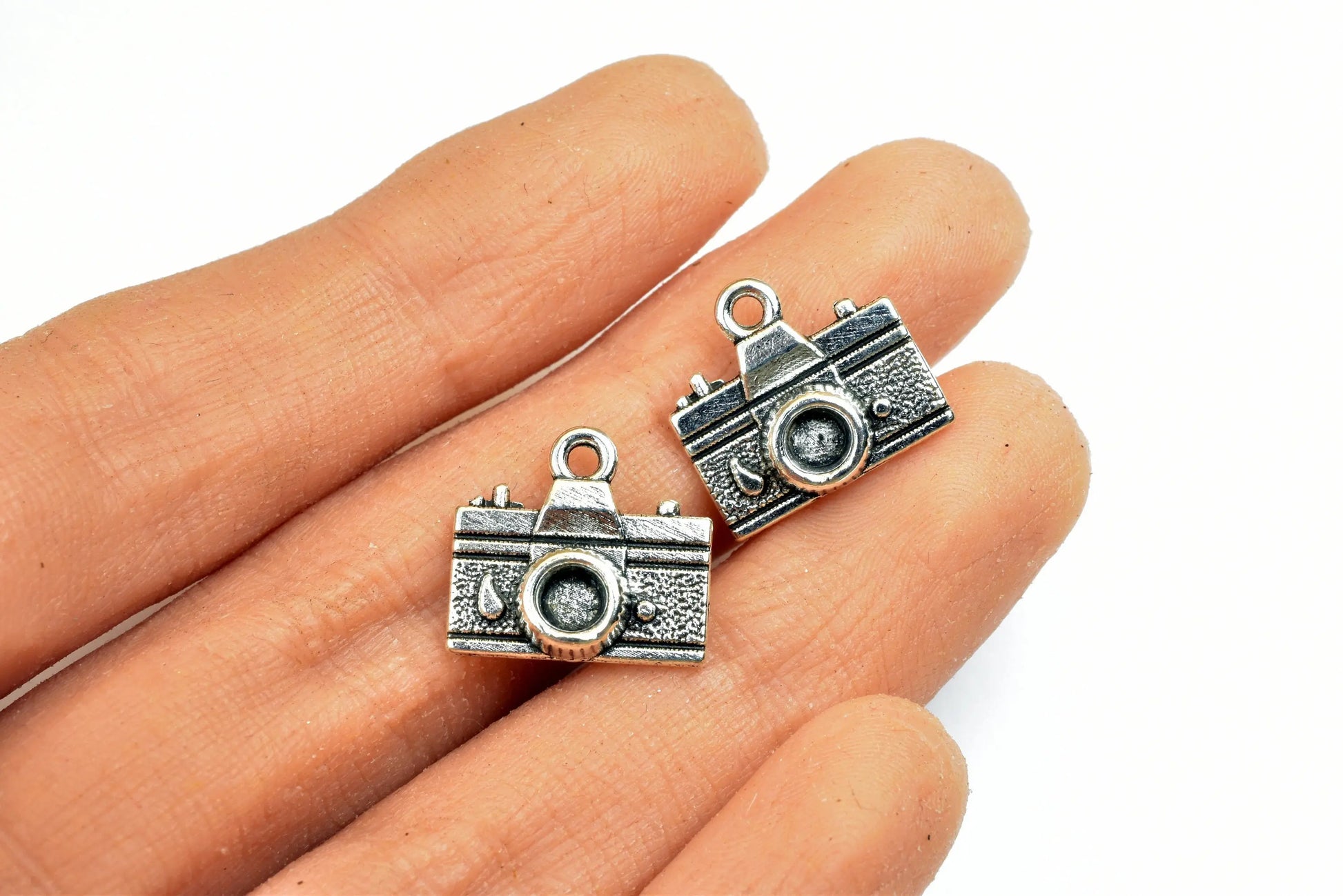 Photo Camera Charm Size 14x15mm Silver Color Picture Camera 3D Charm Pendant Finding For Jewelry Making 8PCs/PK - BeadsFindingDepot