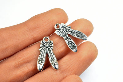 Bow Shoe Charm Size 21x12mm Silver Color Charm Pendant Finding For Jewelry Making 15PCs/PK - BeadsFindingDepot