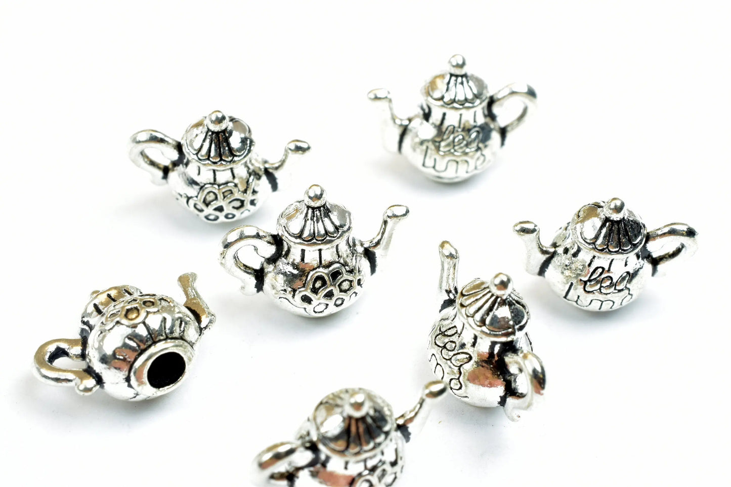 Kettle Charm Size 13x16mm Silver Color Kitchen 3D Charm Pendant Finding For Jewelry Making 7PCs/PK - BeadsFindingDepot