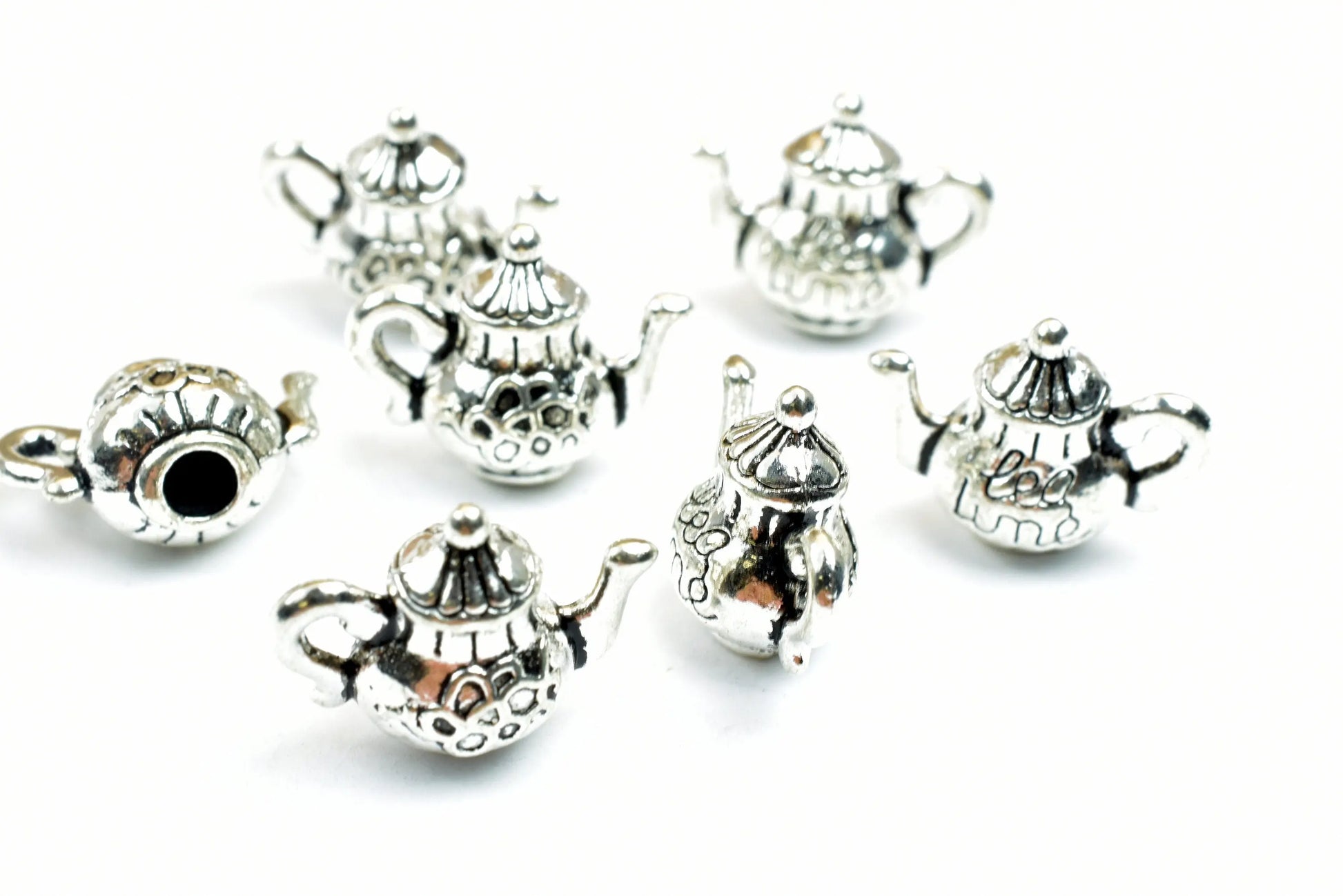 Kettle Charm Size 13x16mm Silver Color Kitchen 3D Charm Pendant Finding For Jewelry Making 7PCs/PK - BeadsFindingDepot