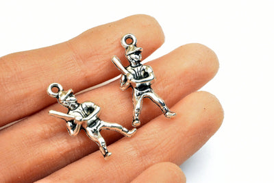 Baseball Player Sport Charm Size 25x12mm Silver Color Zinc Alloy Charm Pendant Finding For Jewelry Making 7PCs/PK - BeadsFindingDepot