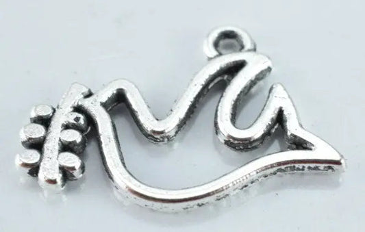 Silver dove outline metal pendant with branch design