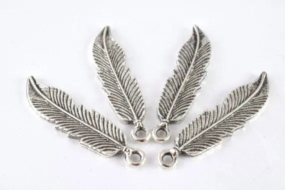 42x10mm Antique Silver Forest Leaf Pendant Charm w/bail Pendant 2mm Thickness of Pendant 24pcs/PK, 2mm bail opening - BeadsFindingDepot