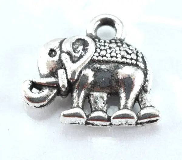 12x14mm Antique Silver Alloy Elephant Pendant Charm 14pcs/PK, 2mm loop size, 4mm charm thickness - BeadsFindingDepot