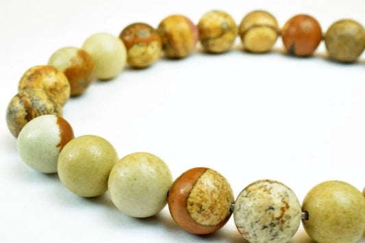 Round jasper bead bracelet with earth tones.