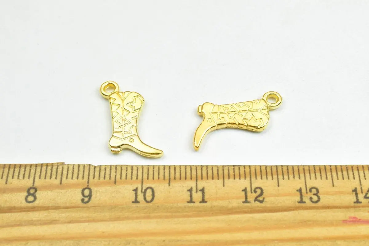12 PCs Cowboy Boot Shoe Charm Pendant Bead Gold/SIlver Size 17x10mm Decorative Design Metal Beads 1.5mm JumpRing Opening for Jewelry Making - BeadsFindingDepot