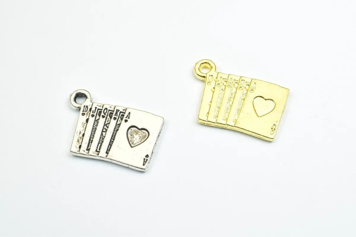 8 PCs Playing Card Set Charm Gold/Silver Alloy Charm Beads Size 13.5x19.5mm JumpRing Size 2mm Decorative Design Beads For Jewelry Making - BeadsFindingDepot