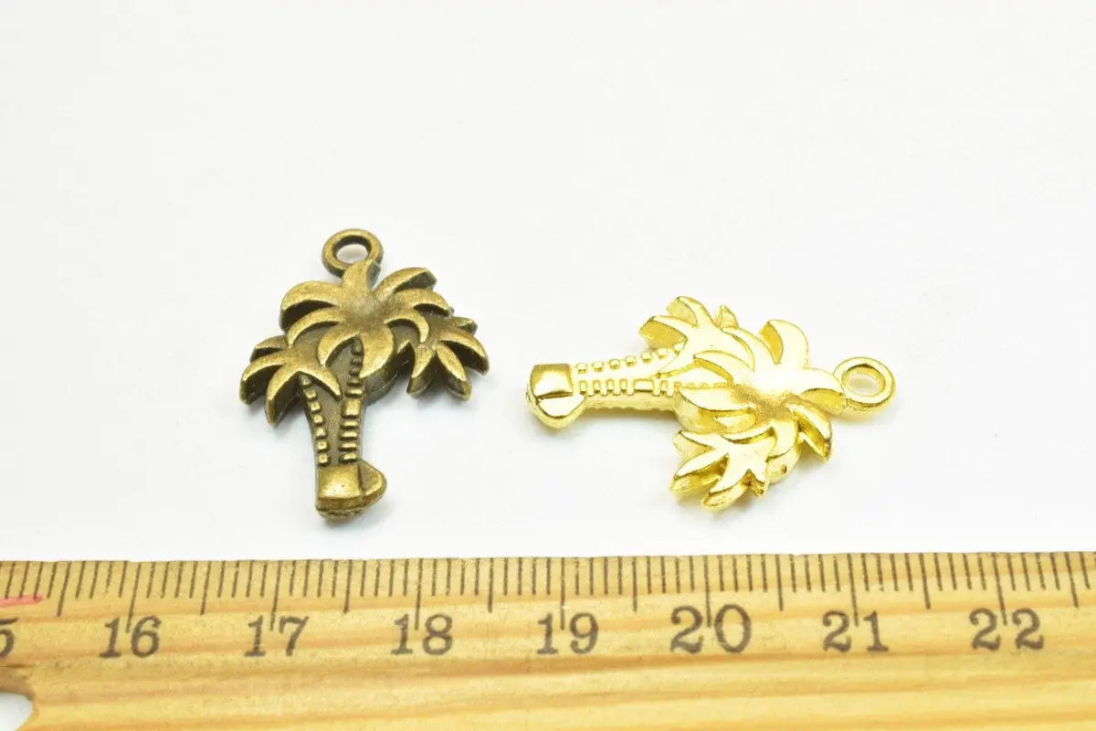 4 PCs Palm Tree Charm Pendant Beads Bronze/Gold/Silver Size 28x19mm Decorative Design Metal Beads 2mm JumpRing Opening for Jewelry Making - BeadsFindingDepot