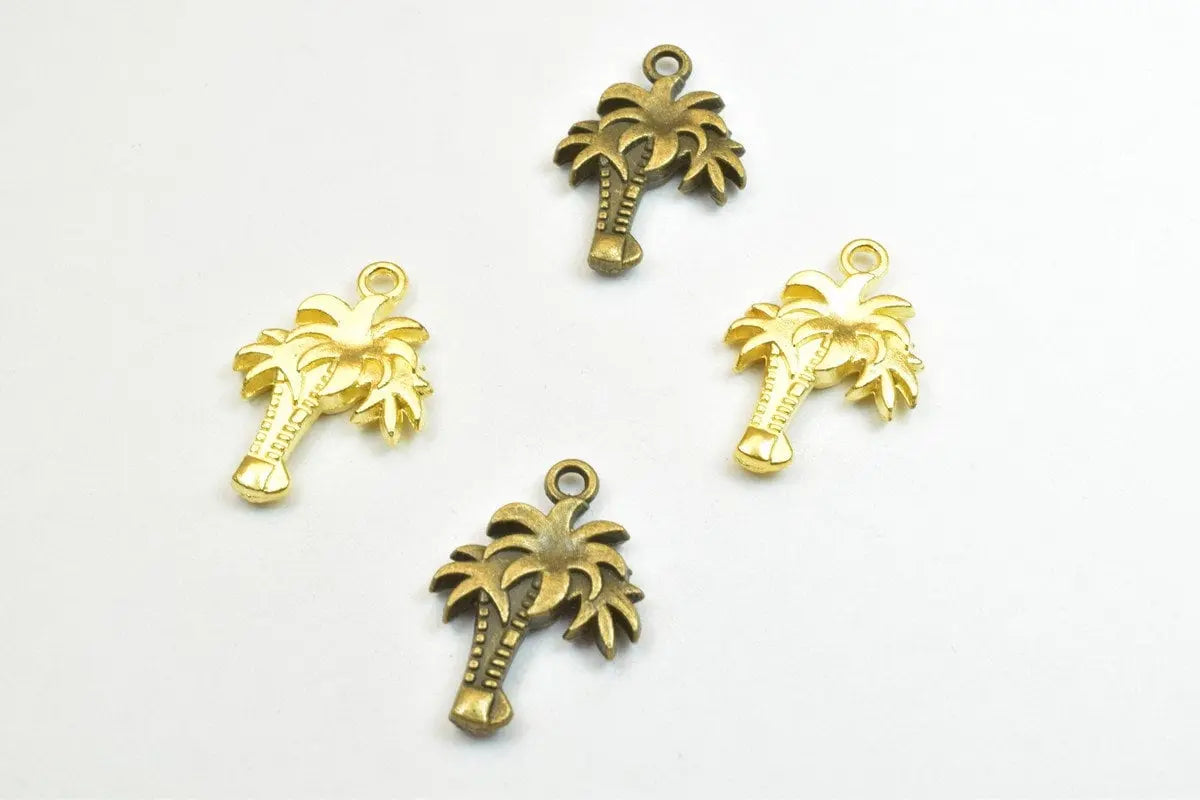 4 PCs Palm Tree Charm Pendant Beads Bronze/Gold/Silver Size 28x19mm Decorative Design Metal Beads 2mm JumpRing Opening for Jewelry Making - BeadsFindingDepot