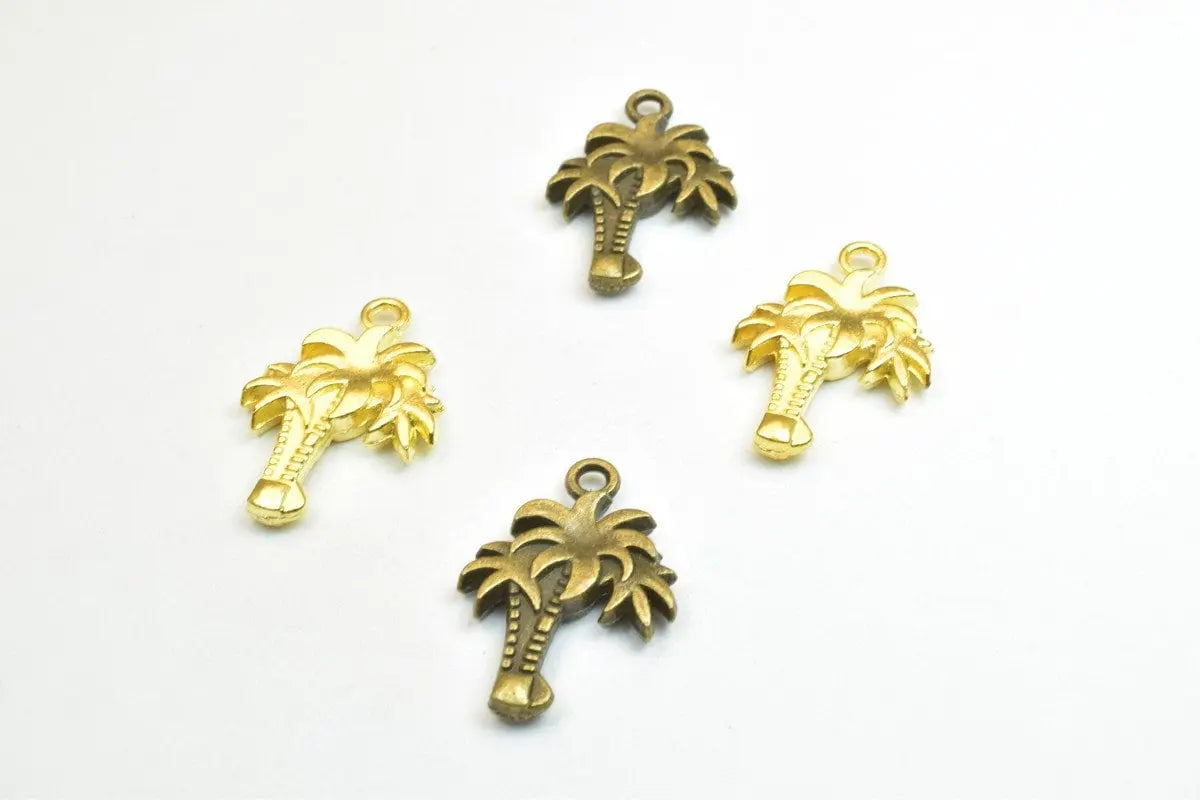 4 PCs Palm Tree Charm Pendant Beads Bronze/Gold/Silver Size 28x19mm Decorative Design Metal Beads 2mm JumpRing Opening for Jewelry Making - BeadsFindingDepot