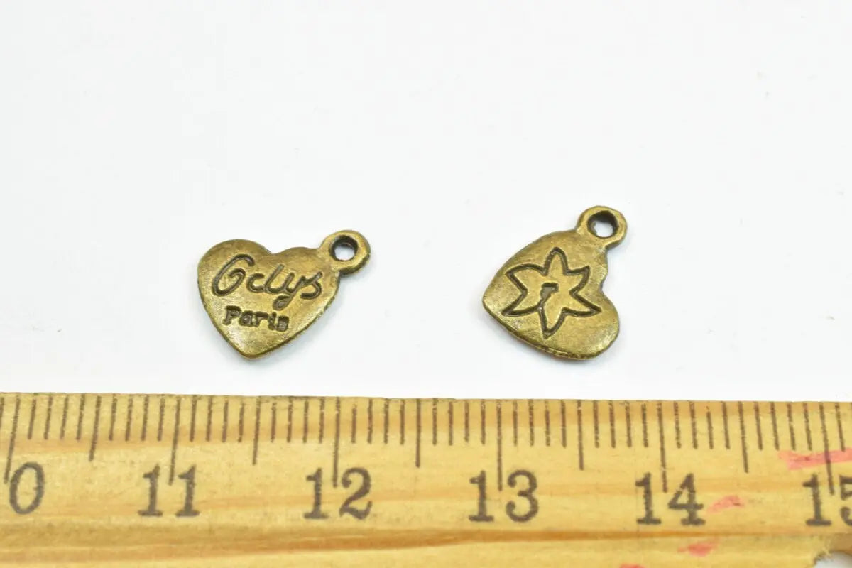 16 PCs Paris Alloy Heart Charm Beads Bronze/Gold/Silver Size 9x12mm Decorative Design Metal Beads 1mm JumpRing Opening for Jewelry Making - BeadsFindingDepot