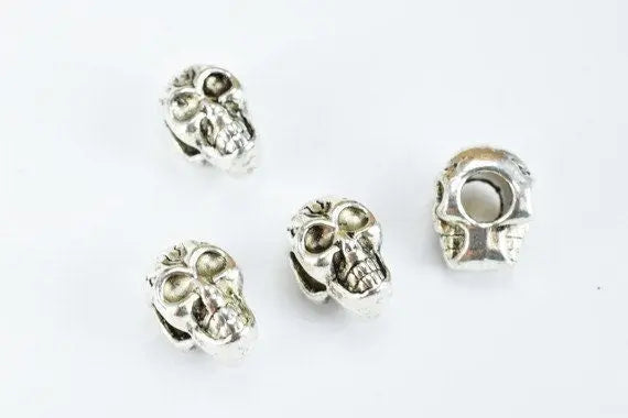 Skull Silver Alloy Beads Two Side Face Tibetan Style Antique Silver Alloy Metal Bracelets Charm Size 12x9x8mm Hole Size 4mm For Jewelry - BeadsFindingDepot