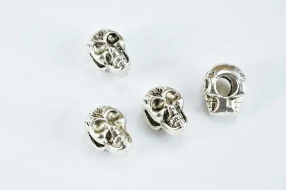 Skull Silver Alloy Beads Two Side Face Tibetan Style Antique Silver Alloy Metal Bracelets Charm Size 12x9x8mm Hole Size 4mm For Jewelry - BeadsFindingDepot