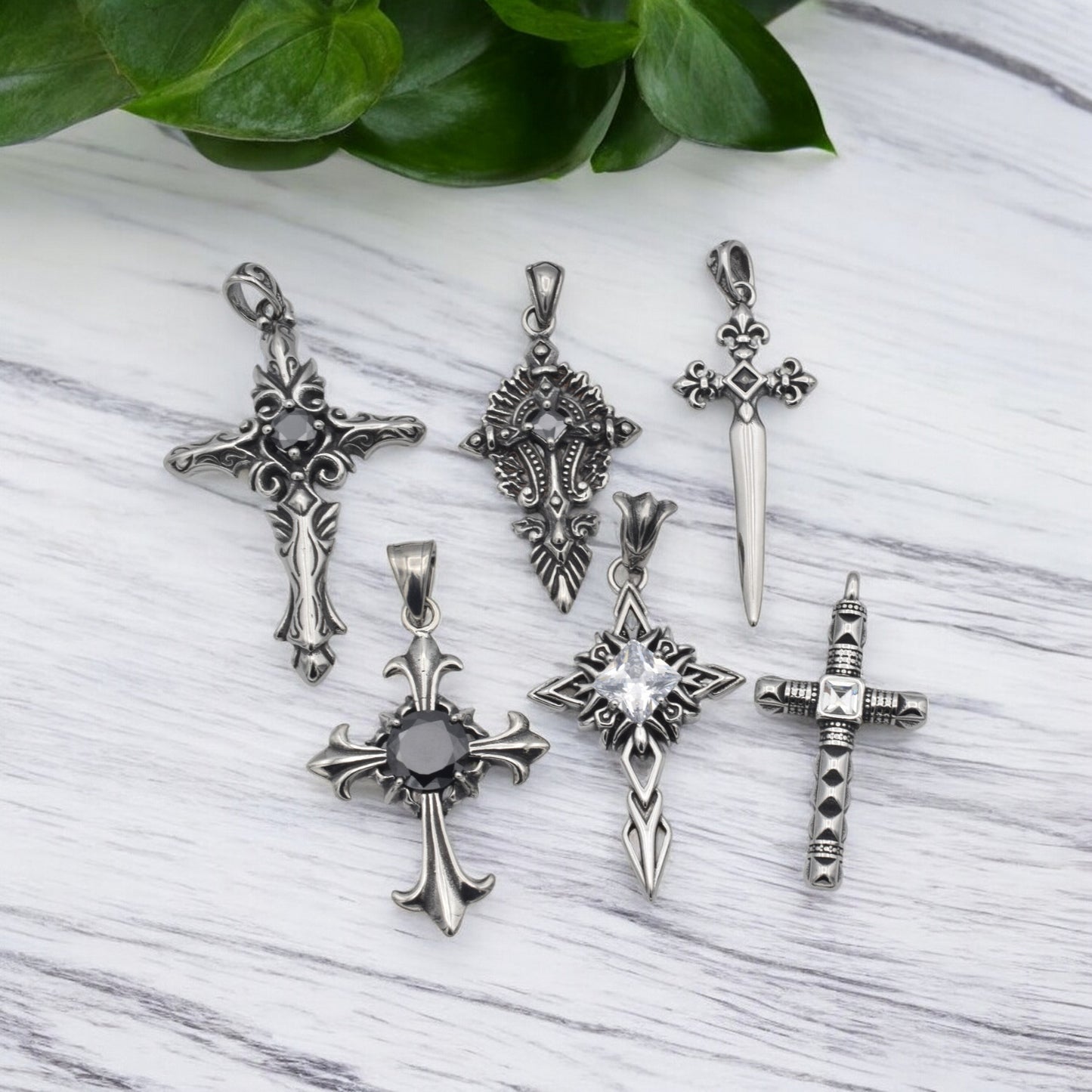 Stainless Steel Baroque & Dagger Cross Pendants for Jewelry Making