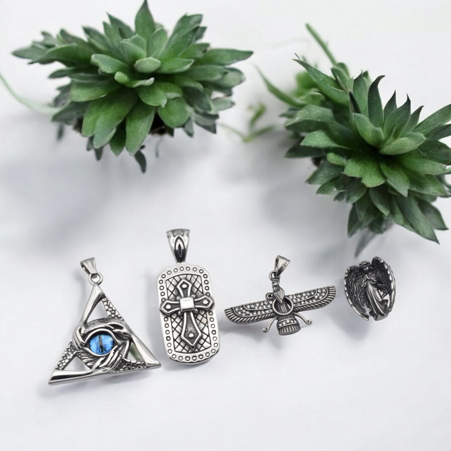 Stainless Steel Pendants for Jewelry Making - Eye of Providence, Cross, Angel & Ahura Mazda