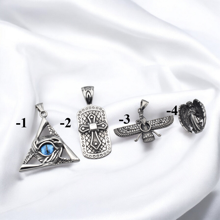 Stainless Steel Pendants for Jewelry Making - Eye of Providence, Cross, Angel & Ahura Mazda