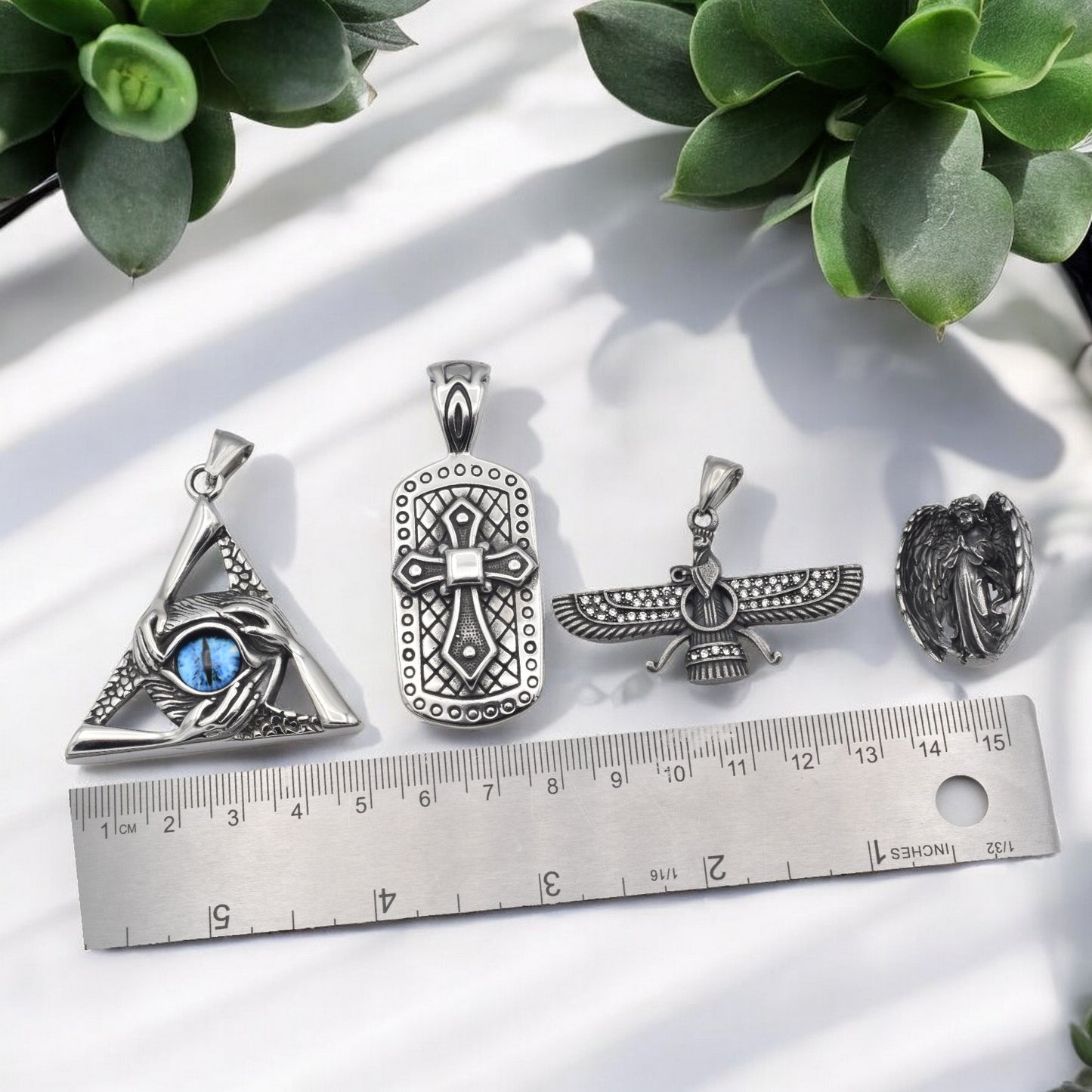 Stainless Steel Pendants for Jewelry Making - Eye of Providence, Cross, Angel & Ahura Mazda