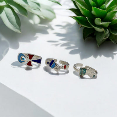 Sterling Silver Egyptian Rings - Adjustable Ankh, Nefertiti, Scarab