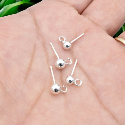 Sterling Silver 925 Ball Stud Earrings for Jewelry Making | Hypoallergenic Findings