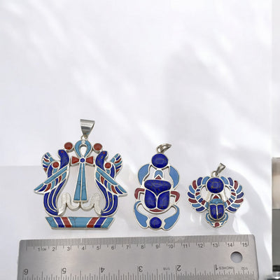 Sterling Silver Egyptian Pendants - Ankh, Isis Wings & Scarab Design